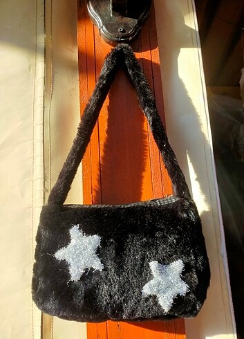 Siyah kadife fermuarlı kol çantası clutch çanta 