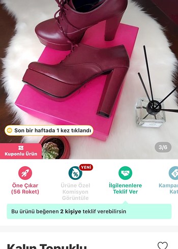 36 Beden Koyu Pembe Deri Platform Topuklu Bot