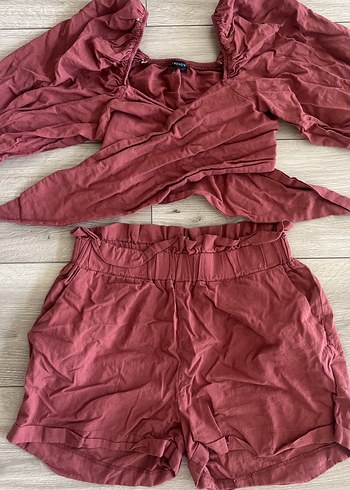 Bordo Keten Mini Bohem Kadın Tulum - Görsel 2