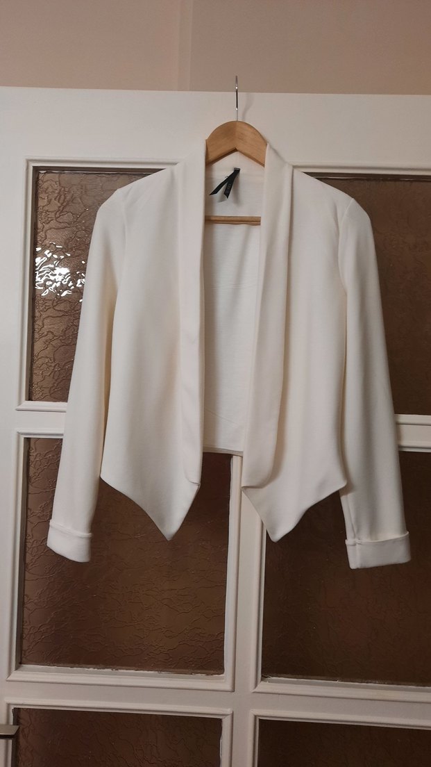 Beyaz Midi Kadın Drapeli Blazer Ceket - Görsel 2