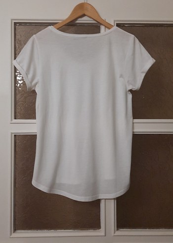 Kadın Beyaz V Yaka Kısa Kollu Tişört - Görsel 5