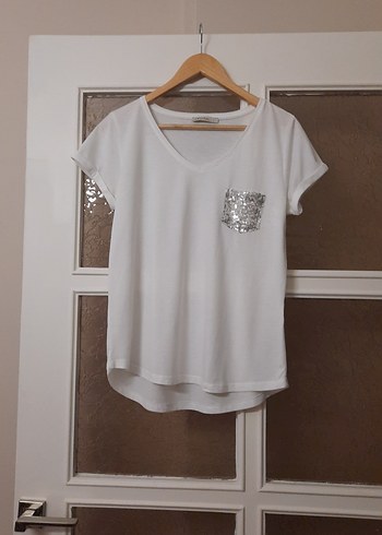 Kadın Beyaz V Yaka Kısa Kollu Tişört - Görsel 7