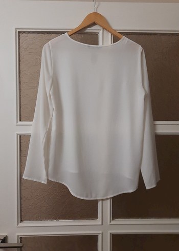 Beyaz yuvarlak Yaka Uzun Kollu Kadın Bluz - Görsel 5