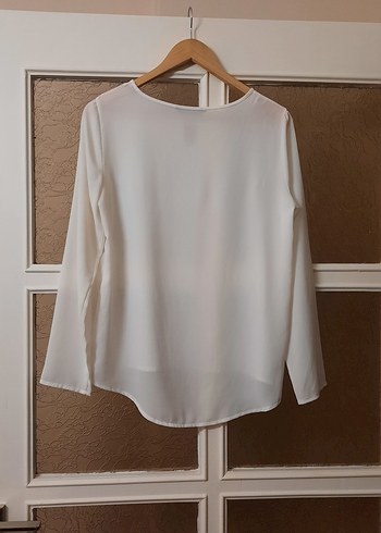Beyaz yuvarlak Yaka Uzun Kollu Kadın Bluz - Görsel 6