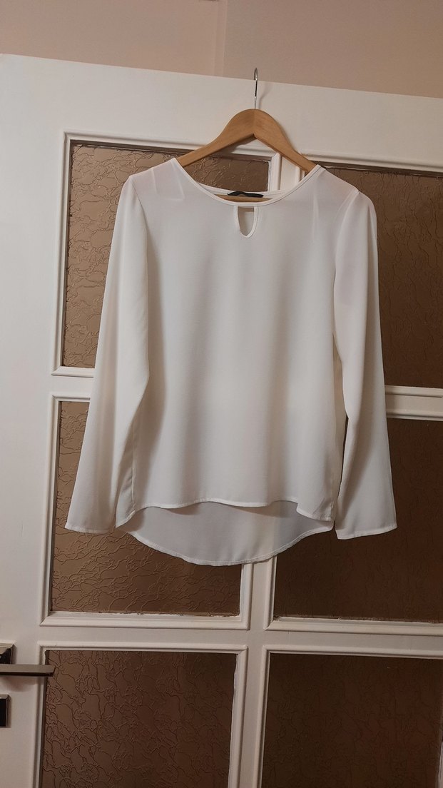 Beyaz yuvarlak Yaka Uzun Kollu Kadın Bluz - Görsel 2