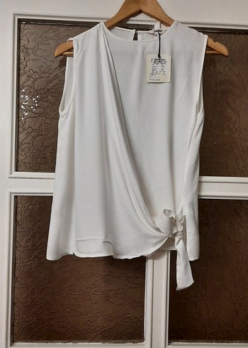 Beyaz Askısız Drapeli Ofis Bluzu - Görsel 9