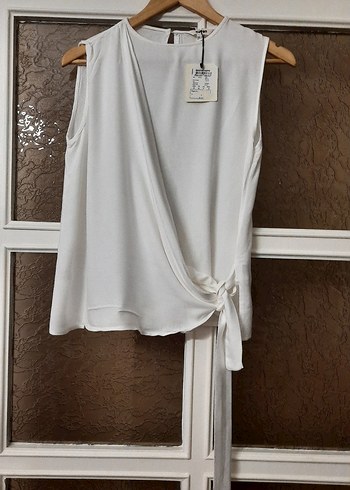 Beyaz Askısız Drapeli Ofis Bluzu - Görsel 7