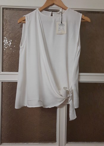 Beyaz Askısız Drapeli Ofis Bluzu - Görsel 8