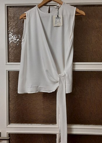 Beyaz Askısız Drapeli Ofis Bluzu - Görsel 10