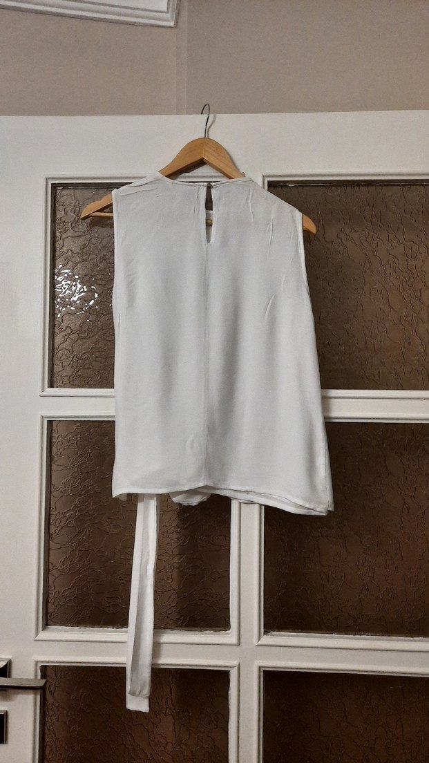 Beyaz Askısız Drapeli Ofis Bluzu - Görsel 5