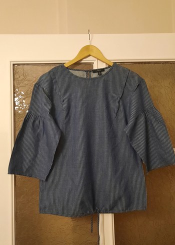 Kadın Lacivert Denim Pilili Bluz - Görsel 12