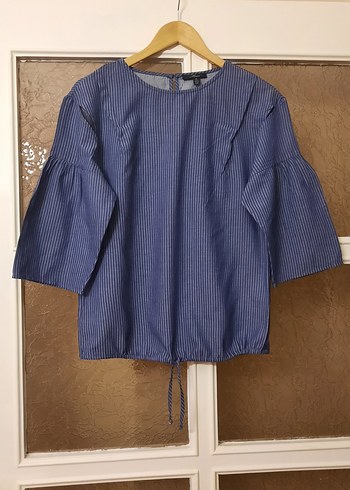 Kadın Lacivert Denim Pilili Bluz - Görsel 7