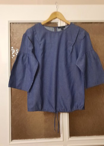 Kadın Lacivert Denim Pilili Bluz - Görsel 8