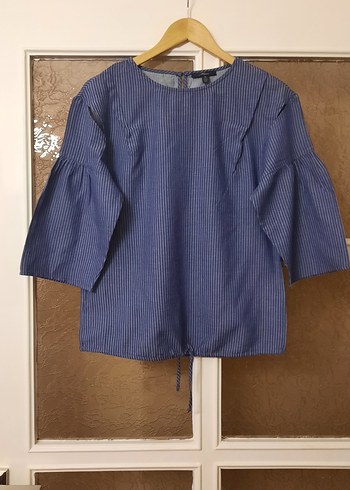 Kadın Lacivert Denim Pilili Bluz - Görsel 2