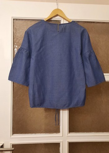 Kadın Lacivert Denim Pilili Bluz - Görsel 6