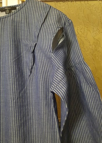 Kadın Lacivert Denim Pilili Bluz - Görsel 4