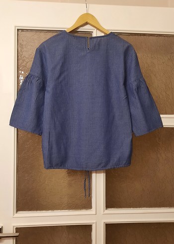 Kadın Lacivert Denim Pilili Bluz - Görsel 9