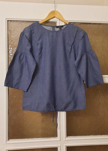 Kadın Lacivert Denim Pilili Bluz - Görsel 3