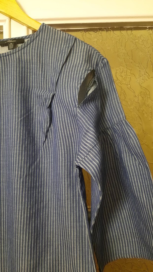 Kadın Lacivert Denim Pilili Bluz - Görsel 4