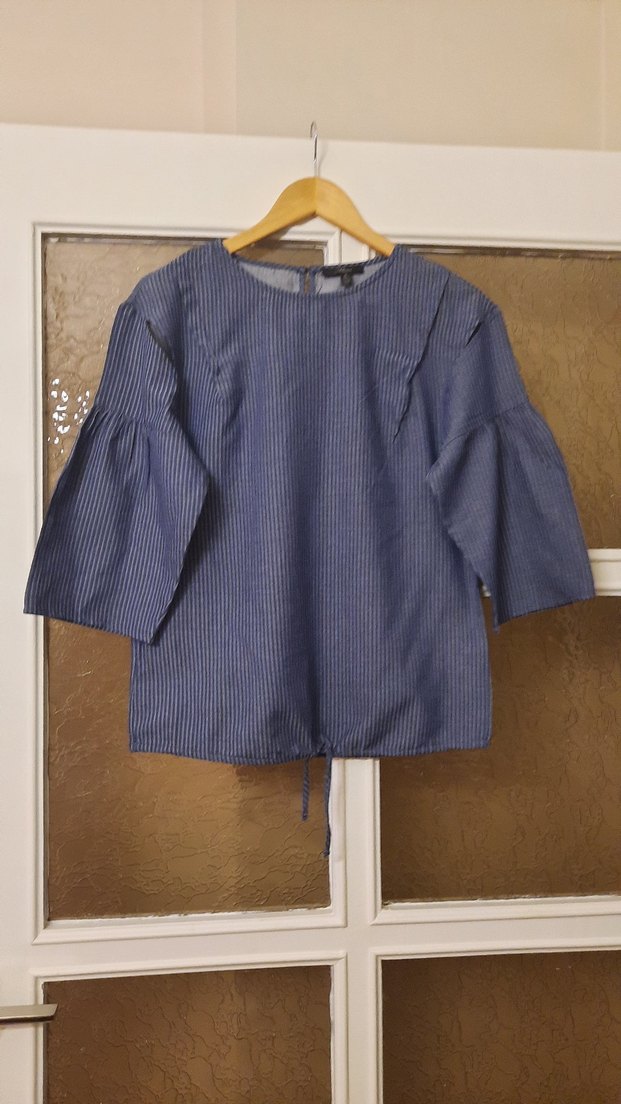 Kadın Lacivert Denim Pilili Bluz - Görsel 3