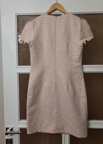 İş için İnci İşlemeli Bej Midi Elbise - Görsel 9