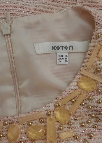 İş için İnci İşlemeli Bej Midi Elbise - Görsel 7