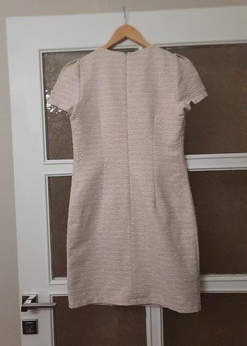 İş için İnci İşlemeli Bej Midi Elbise - Görsel 10