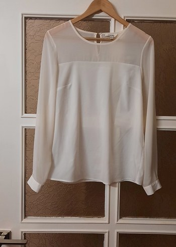 Kadın Beyaz Uzun Kollu Saten Bluz - Görsel 3