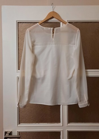 Kadın Beyaz Uzun Kollu Saten Bluz - Görsel 5
