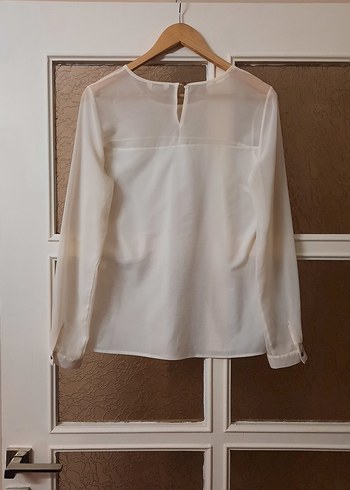 Kadın Beyaz Uzun Kollu Saten Bluz - Görsel 8