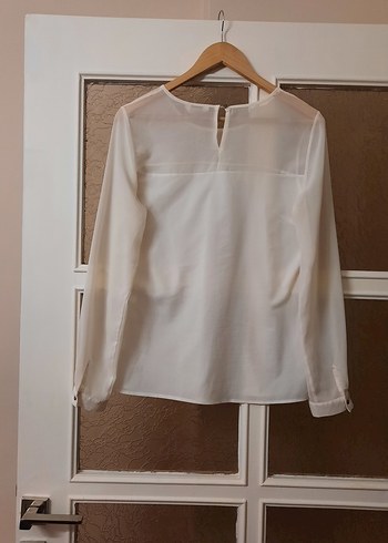 Kadın Beyaz Uzun Kollu Saten Bluz - Görsel 7