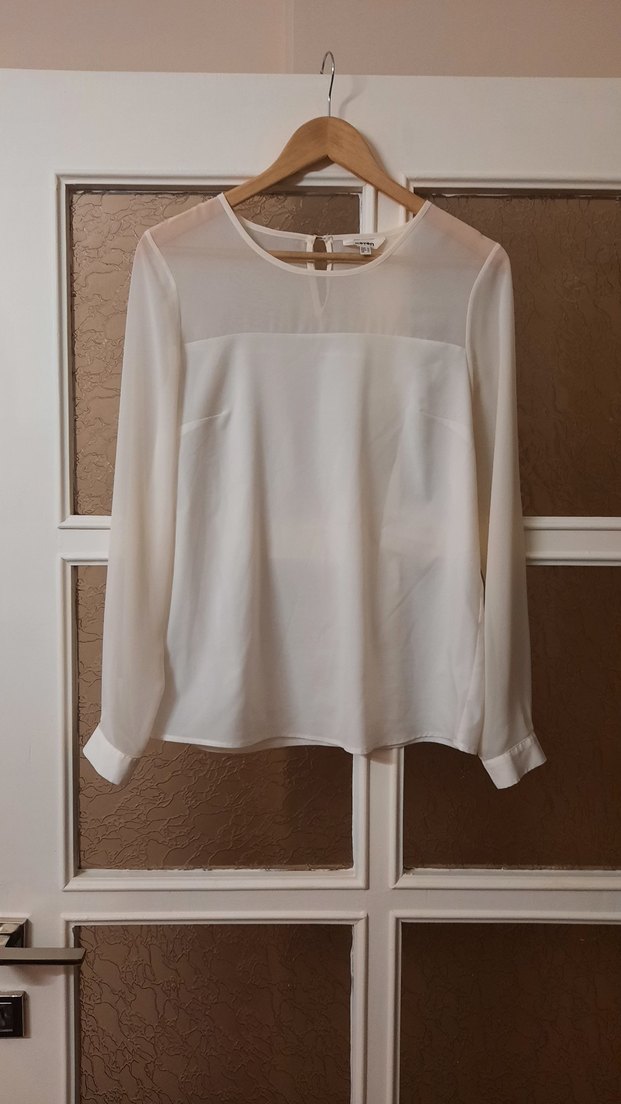 Kadın Beyaz Uzun Kollu Saten Bluz - Görsel 2
