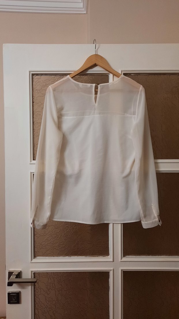 Kadın Beyaz Uzun Kollu Saten Bluz - Görsel 5