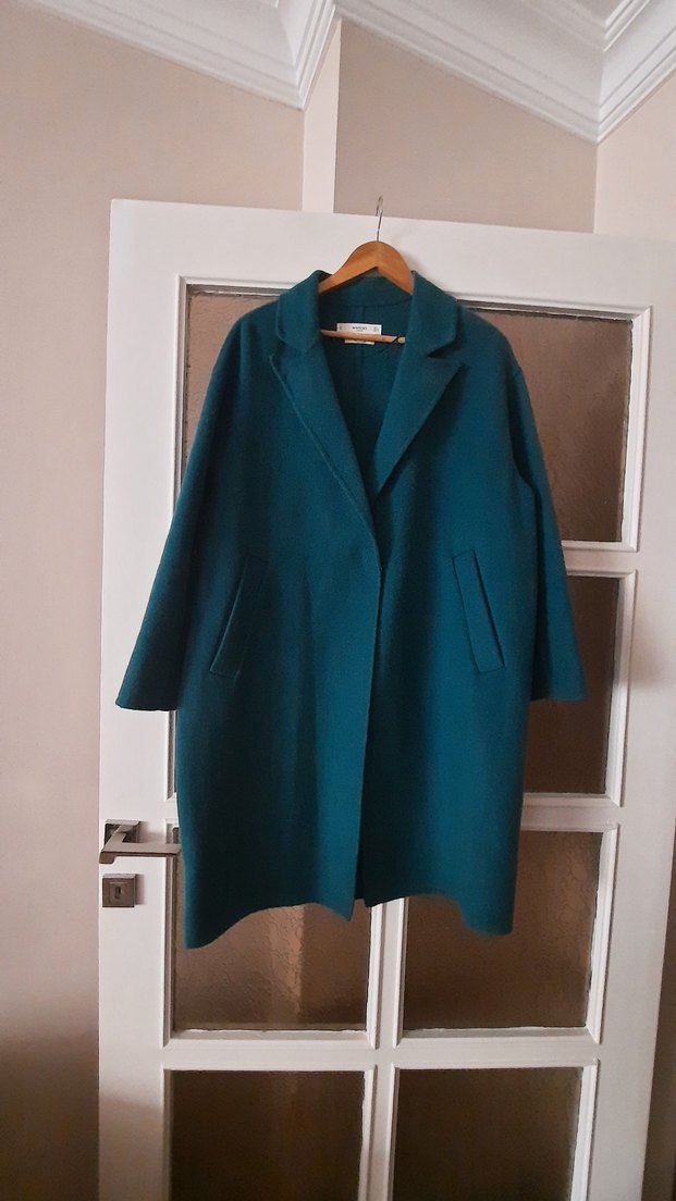 42-44-46 beden Uzun Kollu, Cepli  Yeşil Manto.. - Görsel 2