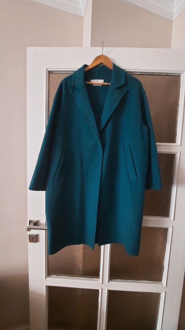 42-44-46 beden Uzun Kollu, Cepli  Yeşil Manto.. - Görsel 3