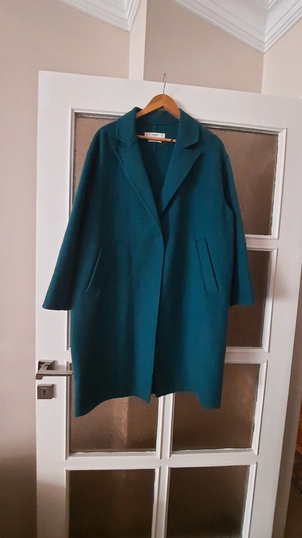 42-44-46 beden Uzun Kollu, Cepli  Yeşil Manto.. - Görsel 4