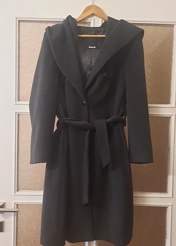 Füme renk,kapişonlu, kemerli, kaban - Görsel 4