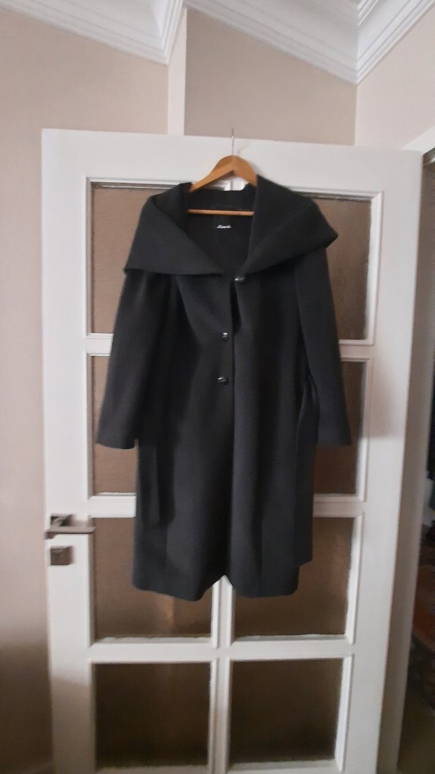 Füme renk,kapişonlu, kemerli, kaban - Görsel 2