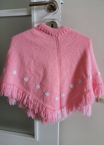 Pembe Nakışlı Örgü Kız Panço - Görsel 3