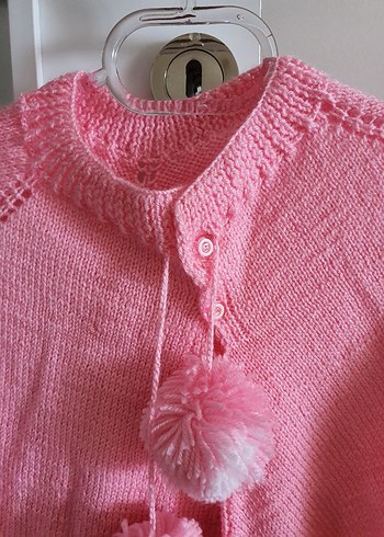 Pembe Nakışlı Örgü Kız Panço - Görsel 6