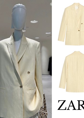Zara Sari Cift Dugmeli Blazer Ceket