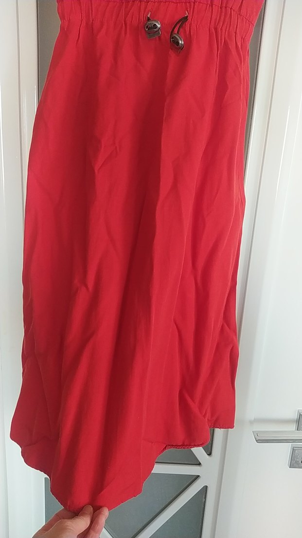 Kemerli Kırmızı Uzun Halter Yaka Elbise - Görsel 3