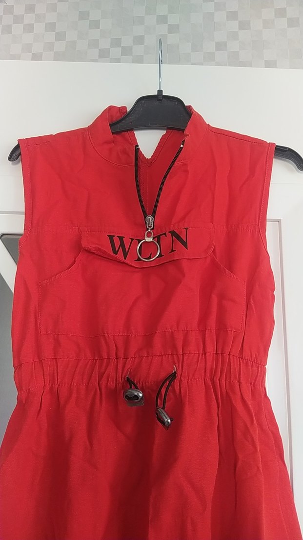 Kemerli Kırmızı Uzun Halter Yaka Elbise - Görsel 2