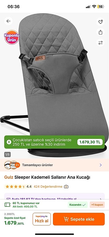0 - 13 kg Beden gri Renk anakucağı sallanır 3 kademeli