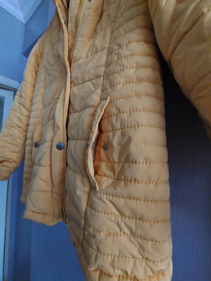 Sarı Düğmeli Kadın Kışlık Mont - Görsel 3