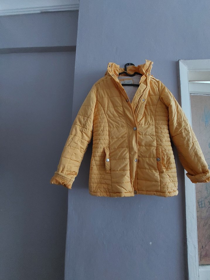 Sarı Düğmeli Kadın Kışlık Mont - Görsel 4