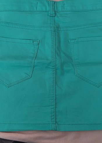 Düğmeli Turkuaz Mini Etek - Görsel 2