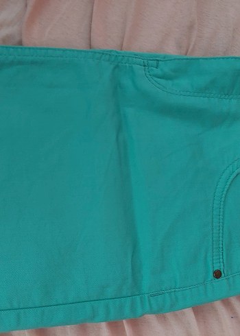 Düğmeli Turkuaz Mini Etek - Görsel 4