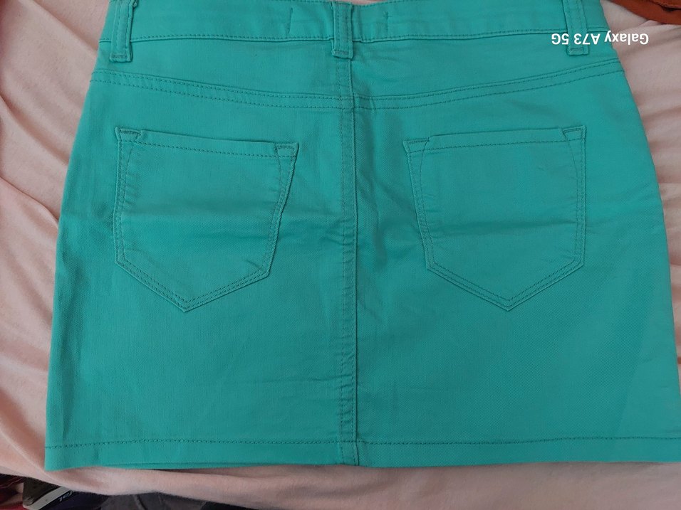 Düğmeli Turkuaz Mini Etek - Görsel 2