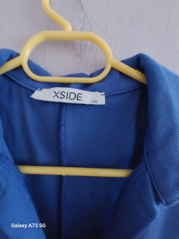 Mavi V Yaka Uzun Kollu Elbise - Görsel 3